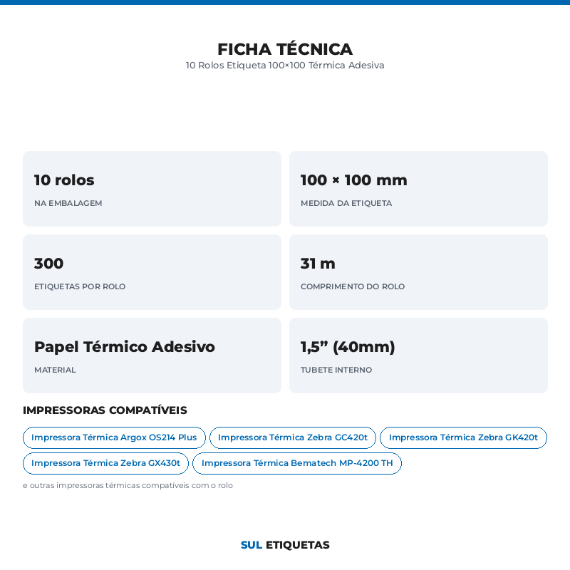 10 Rolos Etiqueta 100×100 Térmica Adesiva
