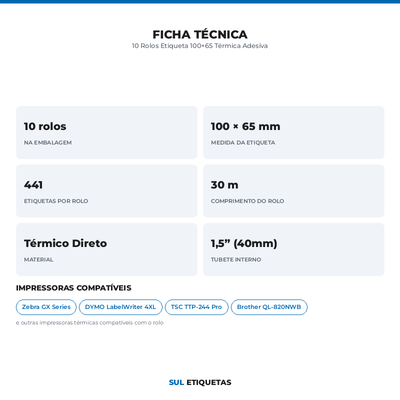 10 Rolos Etiqueta 100×65 Térmica Adesiva