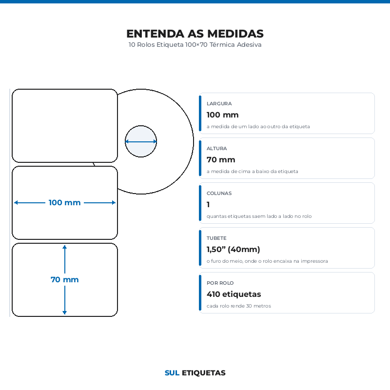 10 Rolos Etiqueta 100×70 Térmica Adesiva
