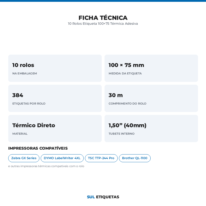 10 Rolos Etiqueta 100×75 Térmica Adesiva