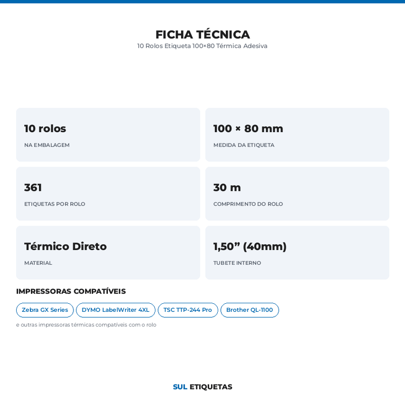 10 Rolos Etiqueta 100×80 Térmica Adesiva
