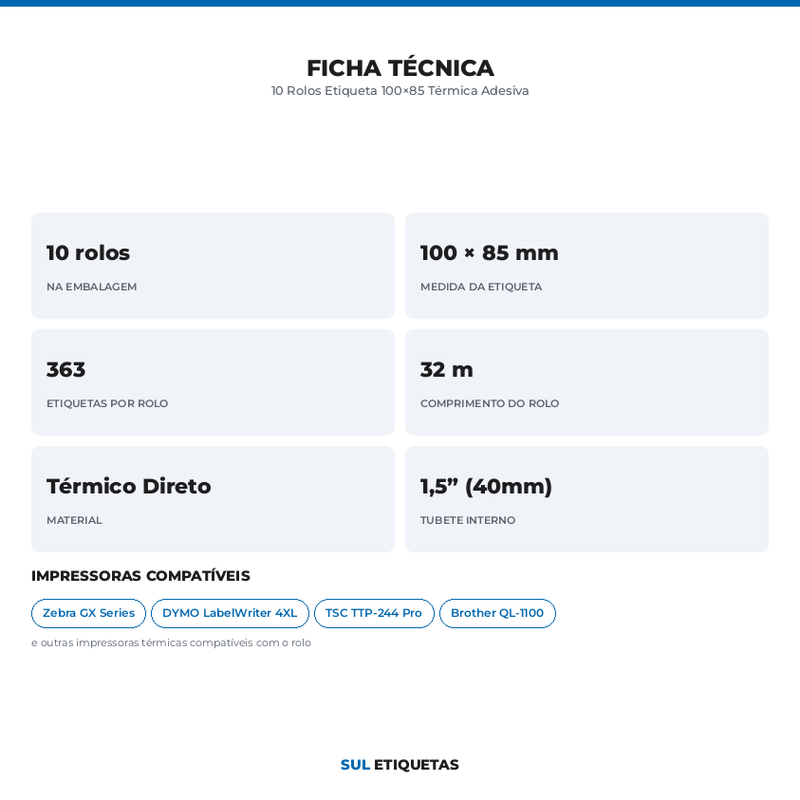 10 Rolos Etiqueta 100×85 Térmica Adesiva