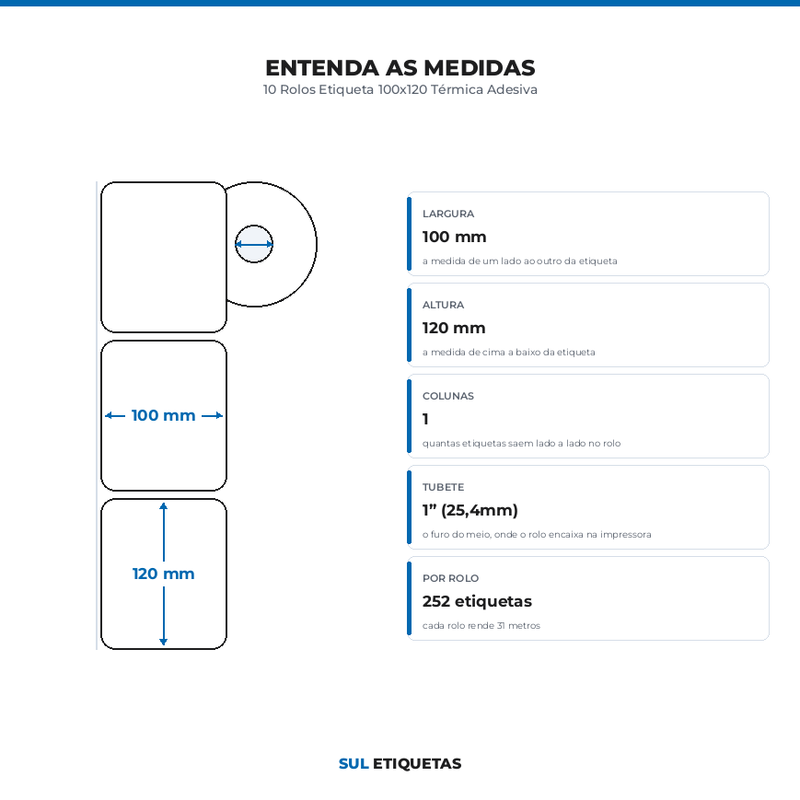 10 Rolos Etiqueta 100x120 Térmica Adesiva