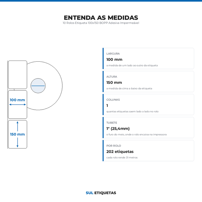 10 Rolos Etiqueta 100x150 BOPP Adesiva Impermeável