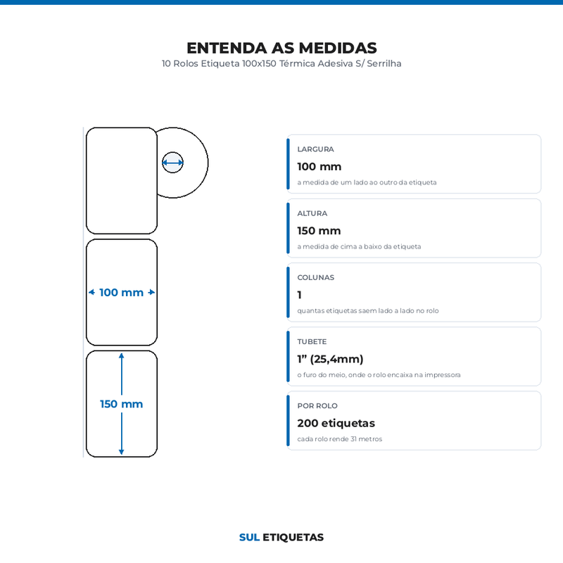 10 Rolos Etiqueta 100x150 Térmica Adesiva S/ Serrilha