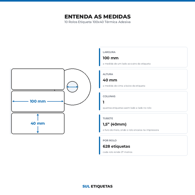10 Rolos Etiqueta 100x40 Térmica Adesiva