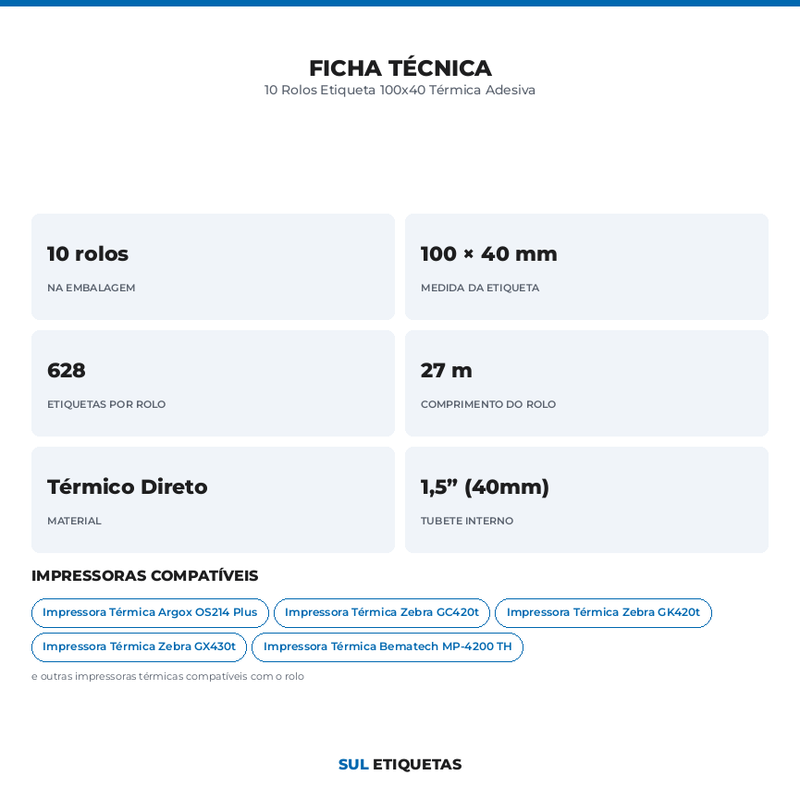 10 Rolos Etiqueta 100x40 Térmica Adesiva