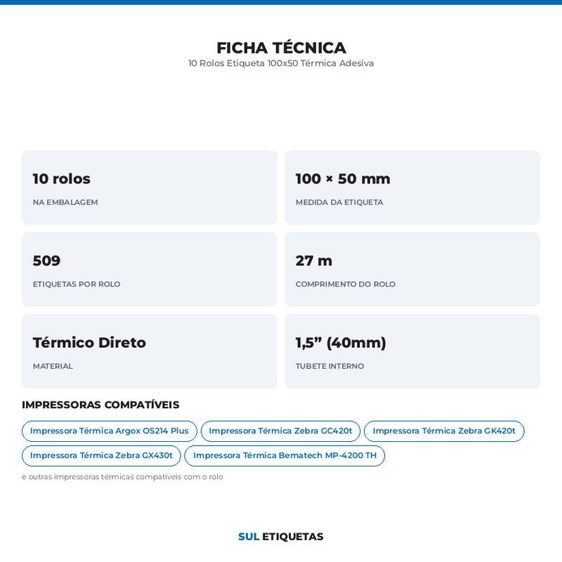 10 Rolos Etiqueta 100x50 Térmica Adesiva