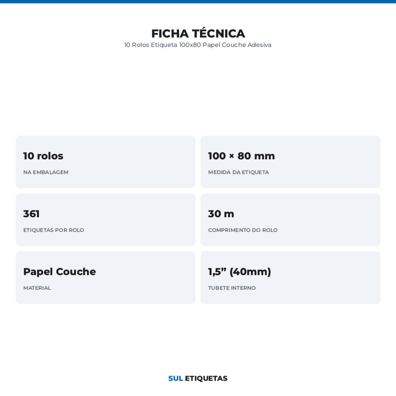 10 Rolos Etiqueta 100x80 Papel Couche Adesiva