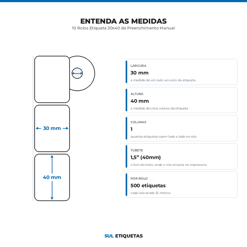 10 Rolos Etiqueta 30x40 de Preenchimento Manual