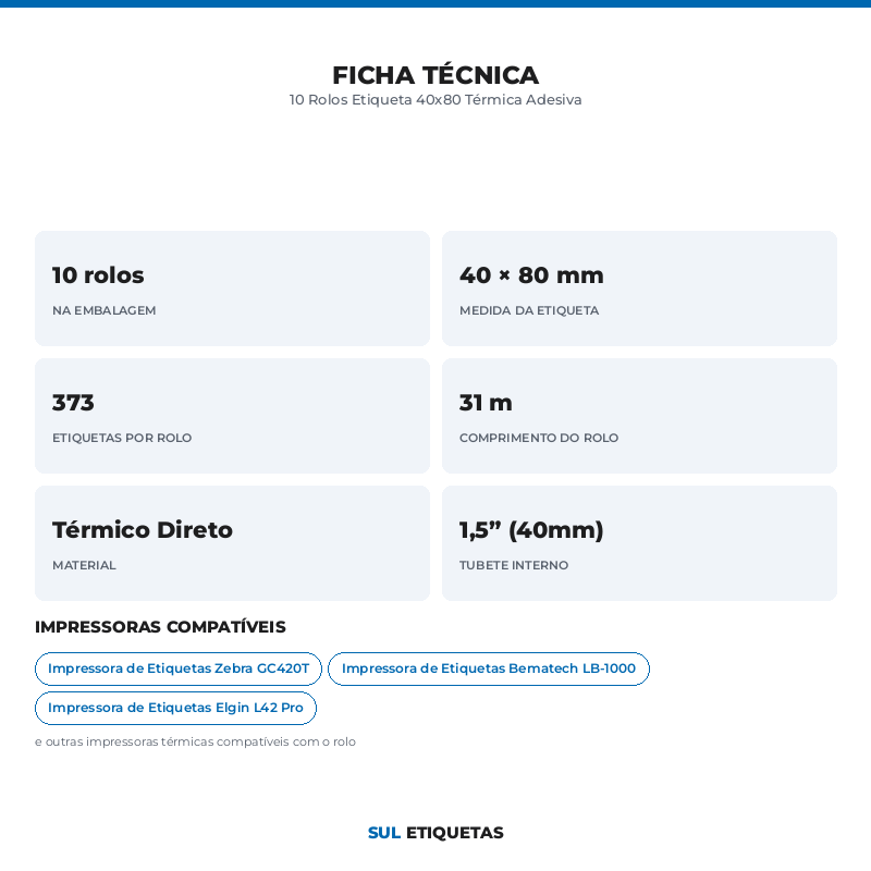 10 Rolos Etiqueta 40x80 Térmica Adesiva
