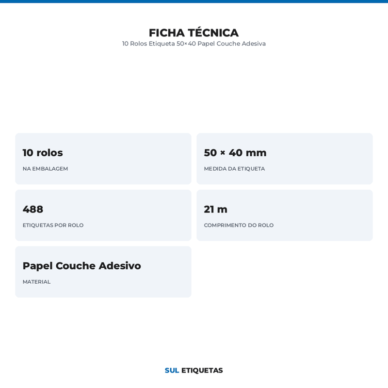 10 Rolos Etiqueta 50×40 Papel Couche Adesiva