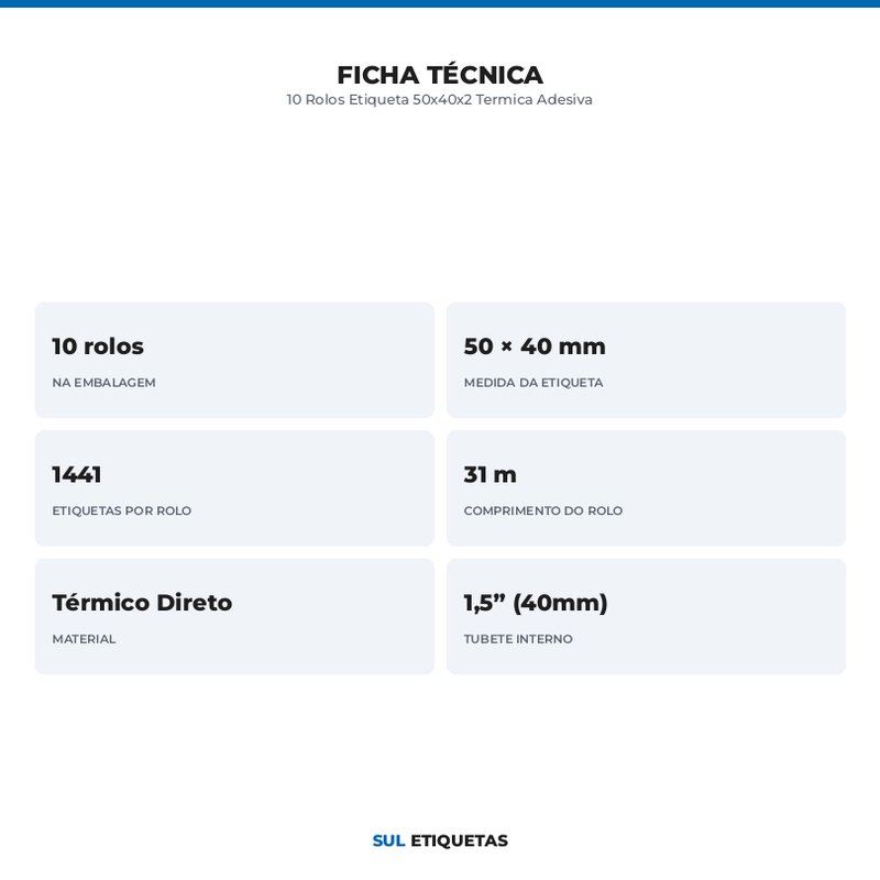 10 Rolos Etiqueta 50x40x2 Termica Adesiva