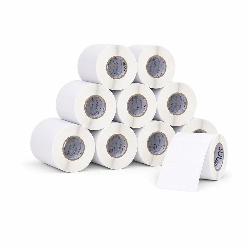 10 Rolos Etiqueta 55x27 Papel Couche Adesiva