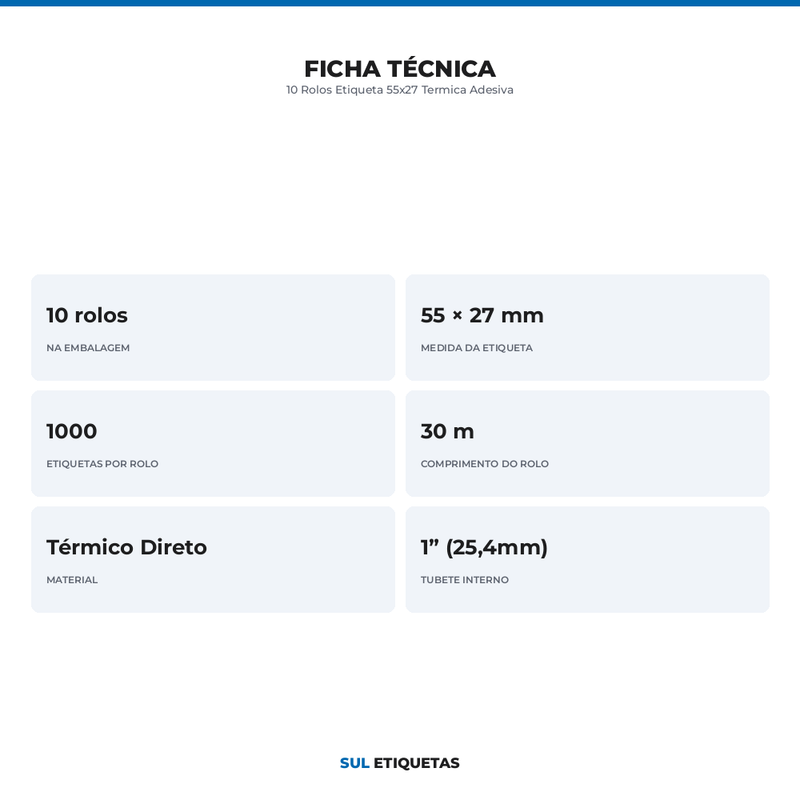 10 Rolos Etiqueta 55x27 Termica Adesiva