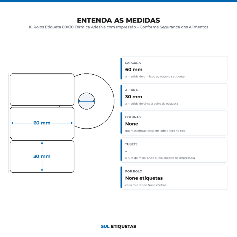 10 Rolos Etiqueta 60×30 Térmica Adesiva com Impressão – Conforme Segurança dos Alimentos