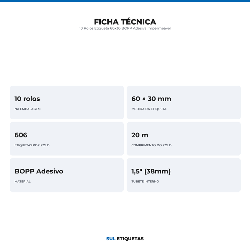 10 Rolos Etiqueta 60x30 BOPP Adesiva Impermeável