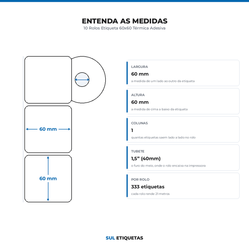 10 Rolos Etiqueta 60x60 Térmica Adesiva