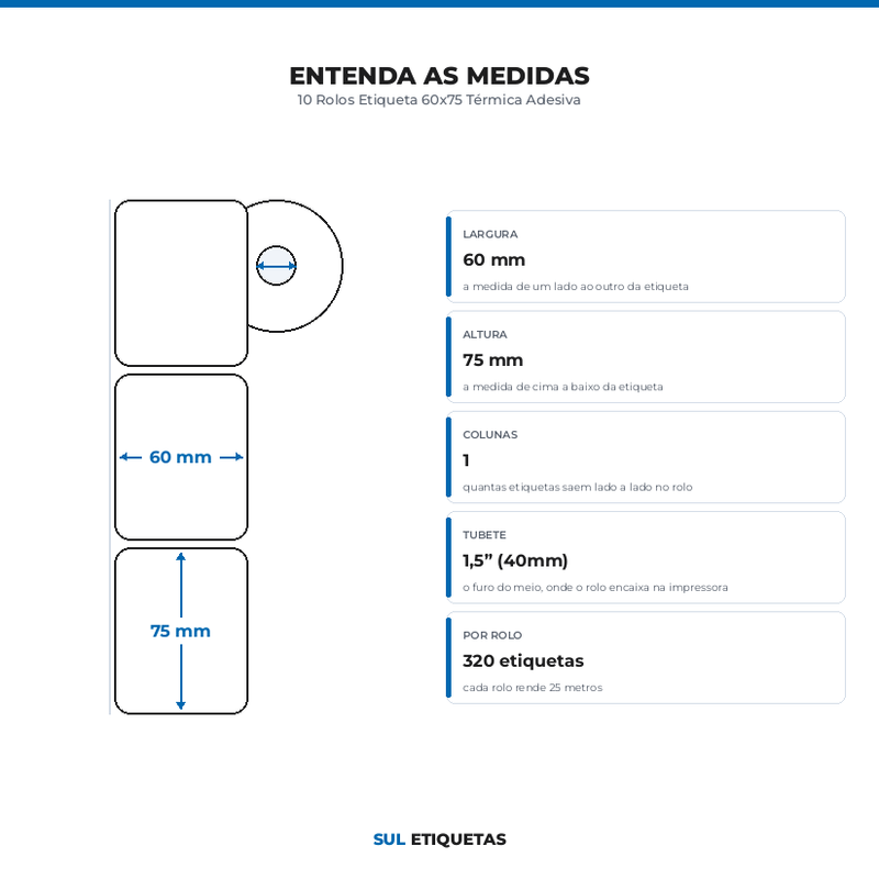 10 Rolos Etiqueta 60x75 Térmica Adesiva