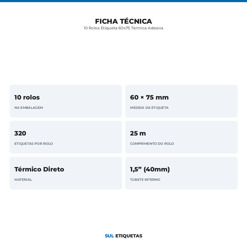 10 Rolos Etiqueta 60x75 Térmica Adesiva