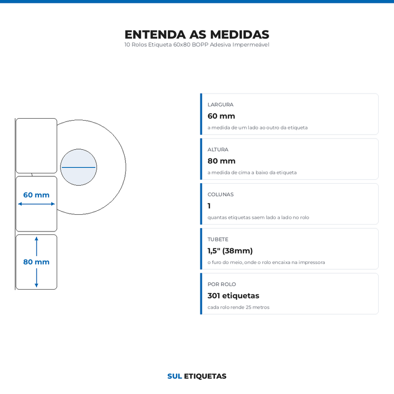 10 Rolos Etiqueta 60x80 BOPP Adesiva Impermeável