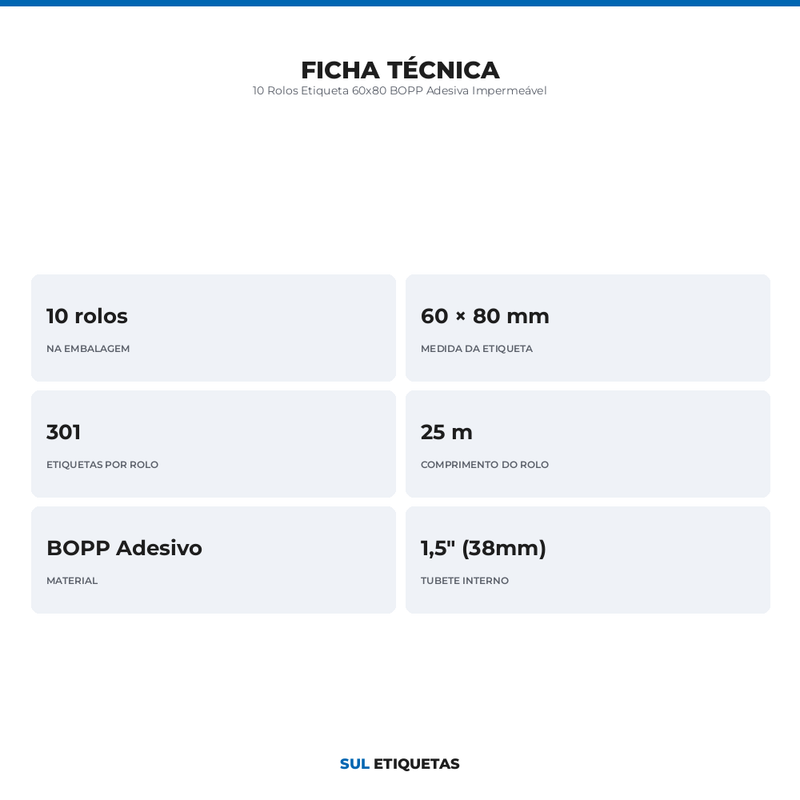 10 Rolos Etiqueta 60x80 BOPP Adesiva Impermeável