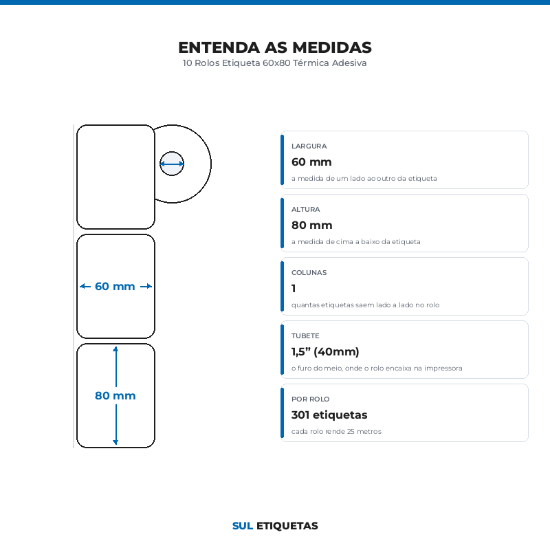 10 Rolos Etiqueta 60x80 Térmica Adesiva