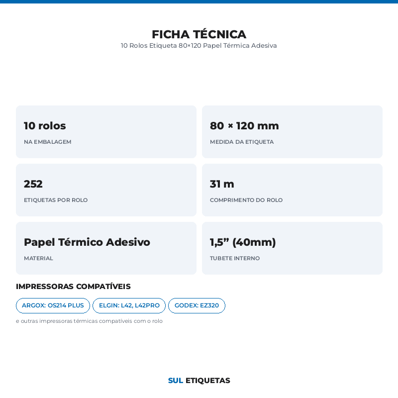10 Rolos Etiqueta 80×120 Papel Térmica Adesiva
