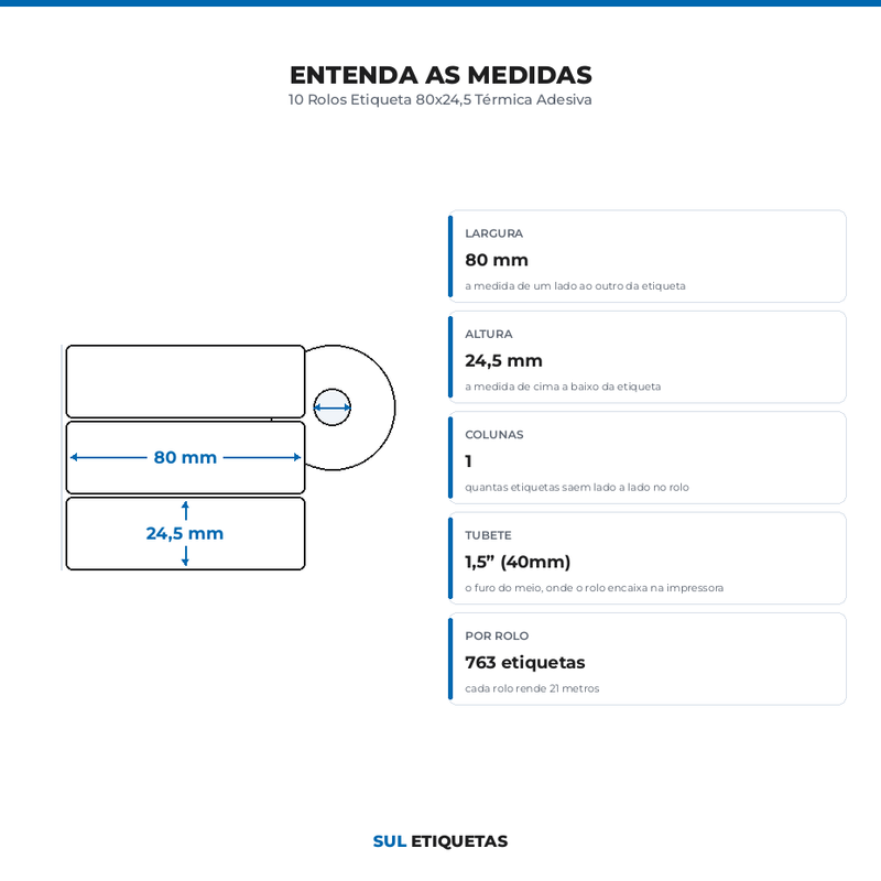 10 Rolos Etiqueta 80x24,5 Térmica Adesiva