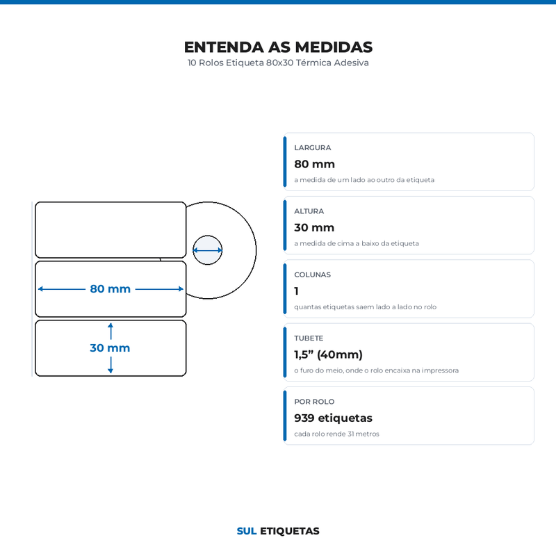 10 Rolos Etiqueta 80x30 Térmica Adesiva