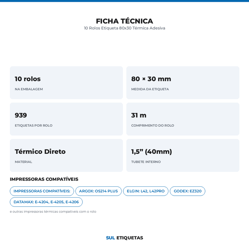 10 Rolos Etiqueta 80x30 Térmica Adesiva