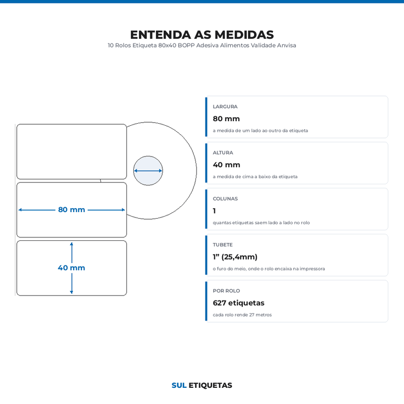 10 Rolos Etiqueta 80x40 BOPP Adesiva Alimentos Validade Anvisa