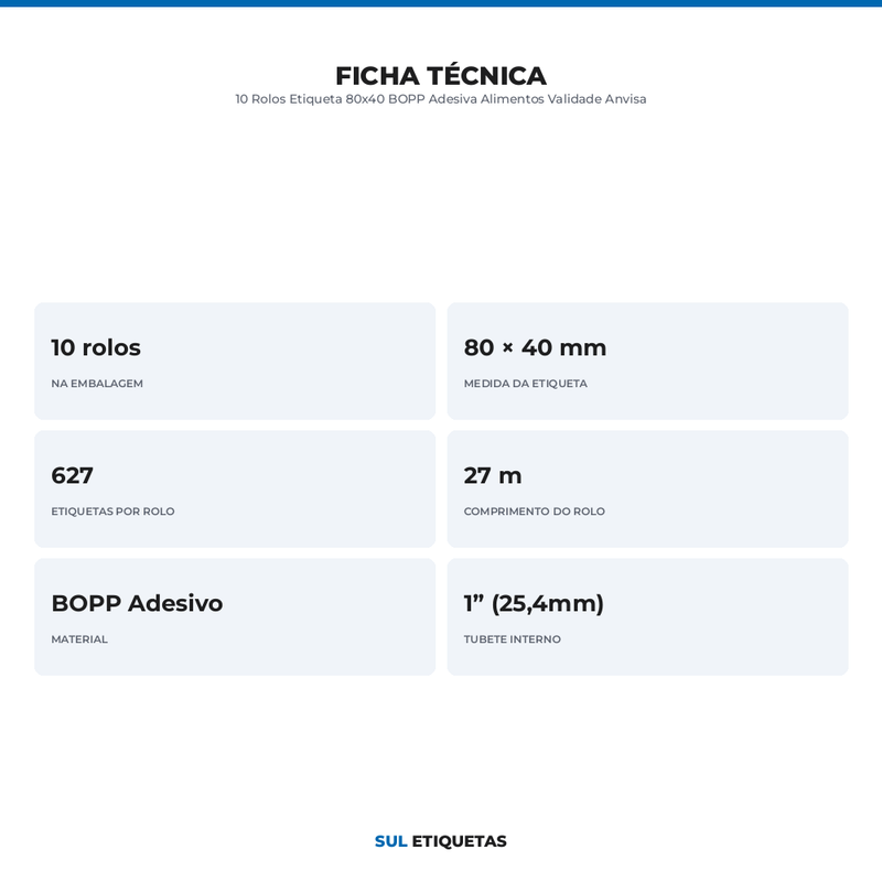 10 Rolos Etiqueta 80x40 BOPP Adesiva Alimentos Validade Anvisa