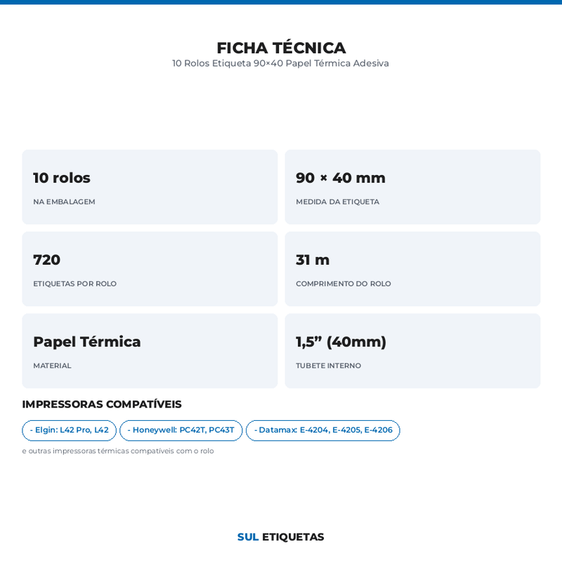 10 Rolos Etiqueta 90×40 Papel Térmica Adesiva