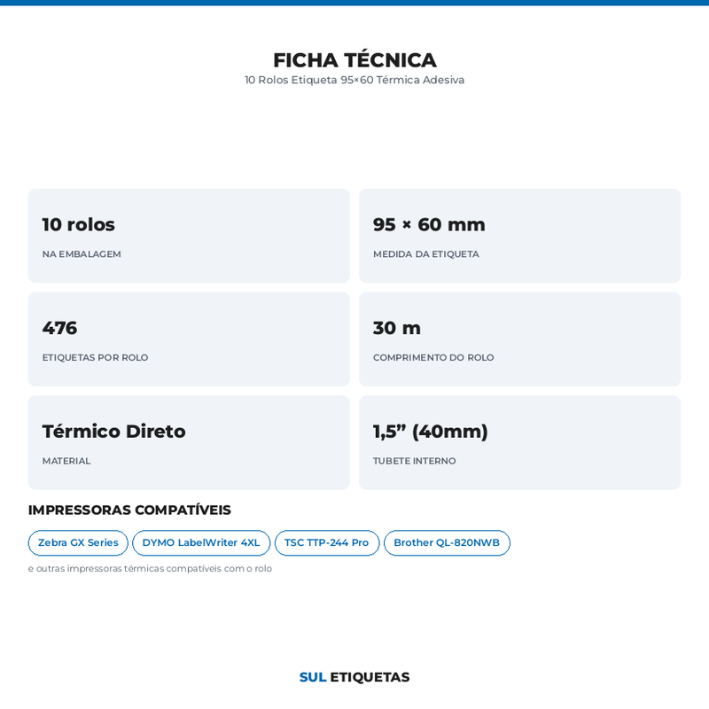 10 Rolos Etiqueta 95×60 Térmica Adesiva