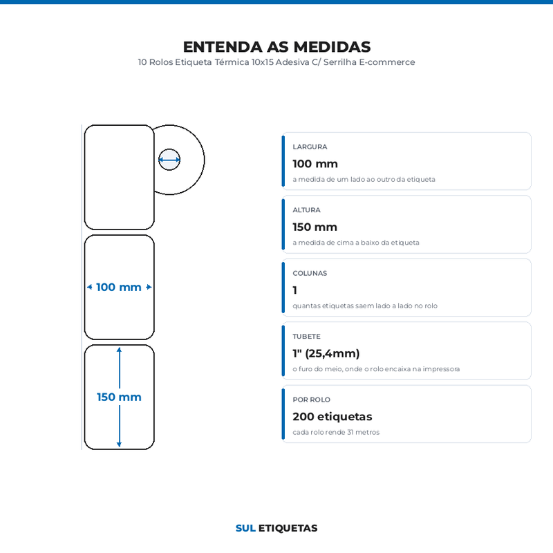 10 Rolos Etiqueta Térmica 10x15 Adesiva C/ Serrilha E-commerce