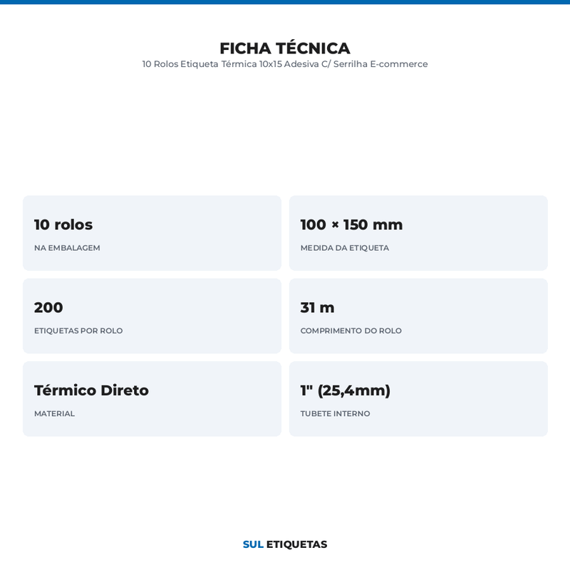 10 Rolos Etiqueta Térmica 10x15 Adesiva C/ Serrilha E-commerce