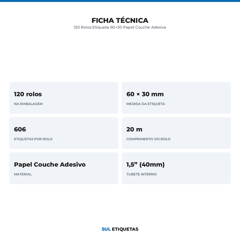 120 Rolos Etiqueta 60×30 Papel Couche Adesiva