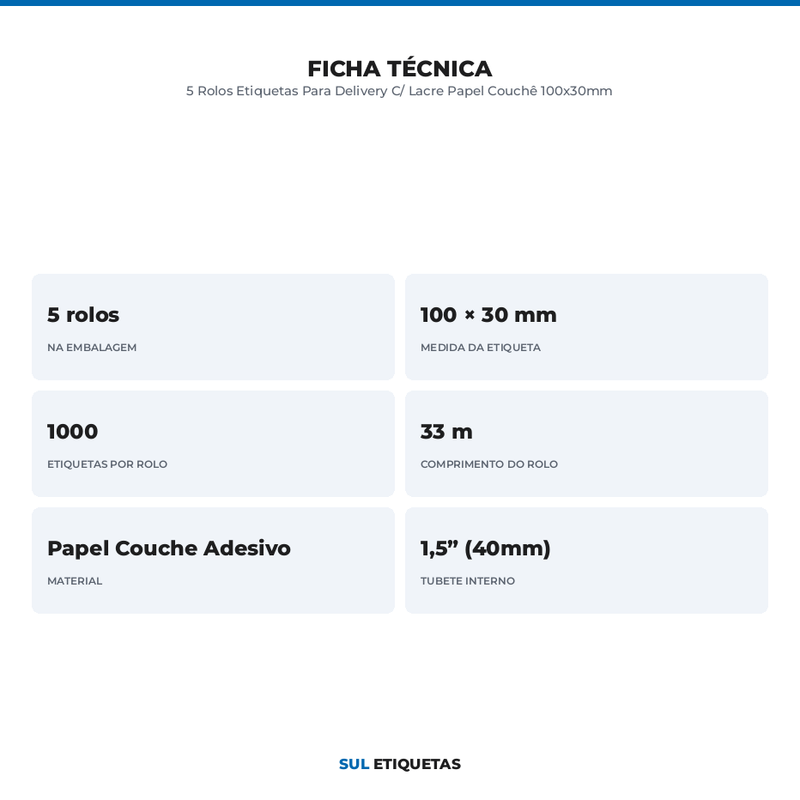 5 Rolos Etiquetas Para Delivery C/ Lacre Papel Couchê 100x30mm