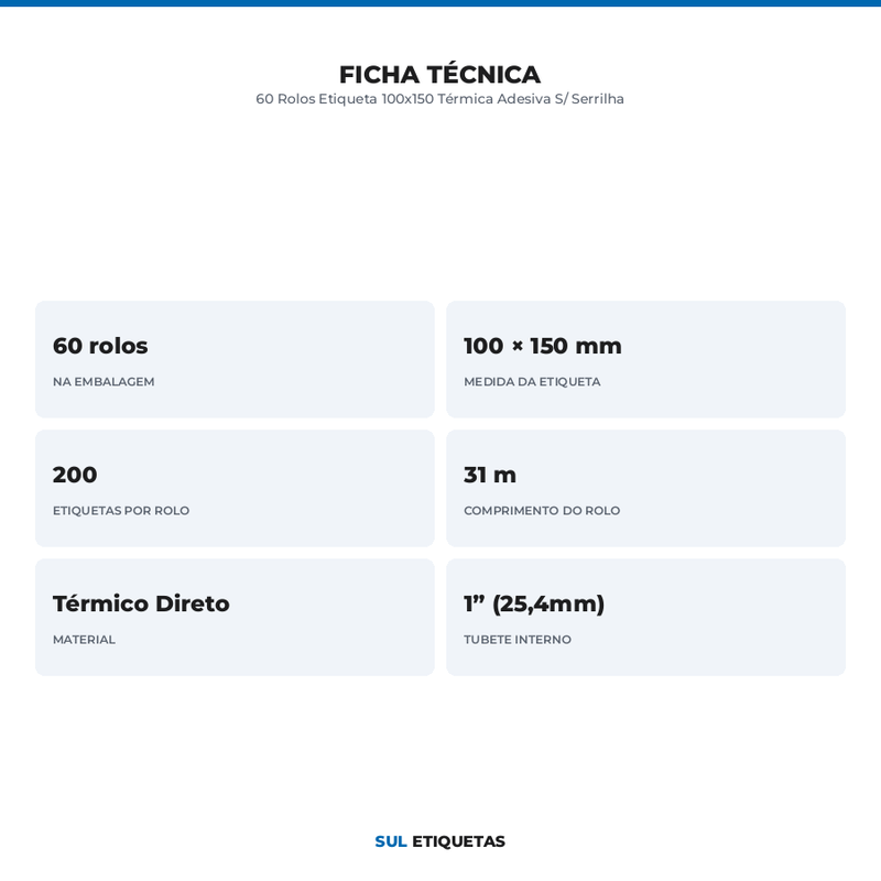 60 Rolos Etiqueta 100x150 Térmica Adesiva S/ Serrilha