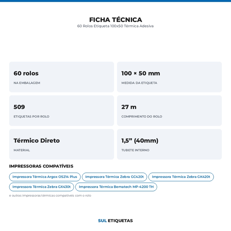 60 Rolos Etiqueta 100x50 Térmica Adesiva
