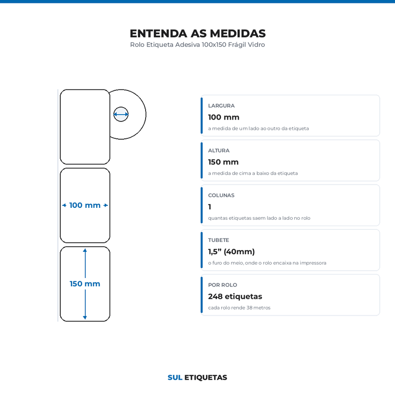 Rolo Etiqueta Adesiva 100x150 Frágil Vidro