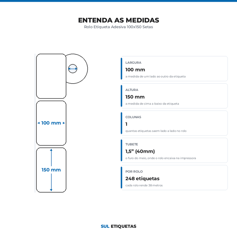Rolo Etiqueta Adesiva 100x150 Setas